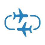 Zwei Flugzeuge die eine Strecke fliegen Icon mit zwei Flugzeugen die eine Strecke fliegen
